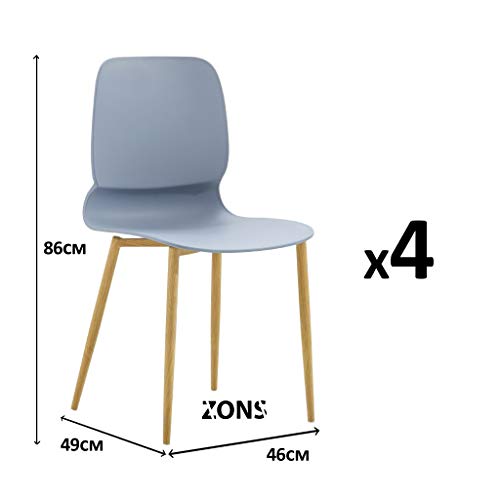 Zons MAZ Set mit 4 Stühlen aus Metall mit Sitzfläche aus Polypropylen, Grau, 46 x 49 x 86 cm von ZONS