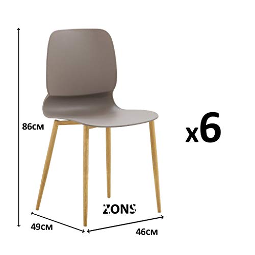 Zons MAZ 6er Set Stühle aus Metall, Polypropylen, 46 x 49 x 86 cm, Taupe von ZONS