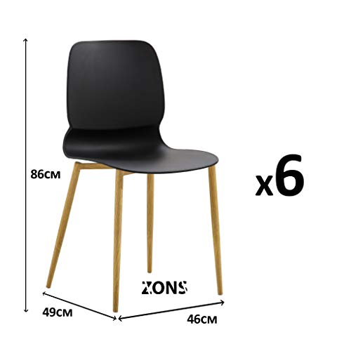 Zons MAZ Set 6 Stühle, Metall, Polypropylen, 46 x 49 x 86 cm, Schwarz von ZONS