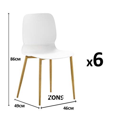 ZONS MAZ Set mit 6 Stühlen aus Metall mit Sitzfläche aus Polypropylen, weiß, 46 x 49 x 86 cm von ZONS