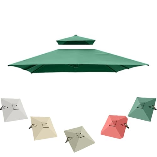 Ersatzdach 10ft quadratischer Freischwinger-Sonnenschirm, 8 Rippen, Ersatztuch for Pool-Sonnenschirm, Ersatzbezug for versetzten Schirm auf der Terrasse, UV-Schutz(Dark Green,3m (10')Double top) von ZONSHJDKR