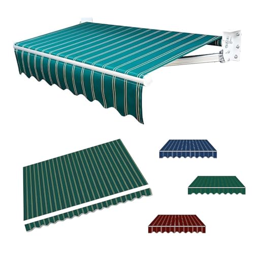 ZONSHJDKR Ersatz-Segeltuch für einziehbare Markise 8ft 10ft 13ft 18ft Polyester Canvas Fenstertür Sonnenschutz Schutzabdeckung, Manuelles Deck Sonnenschutzdach Tuch(Green,4x3.0m(13x10ft)) von ZONSHJDKR