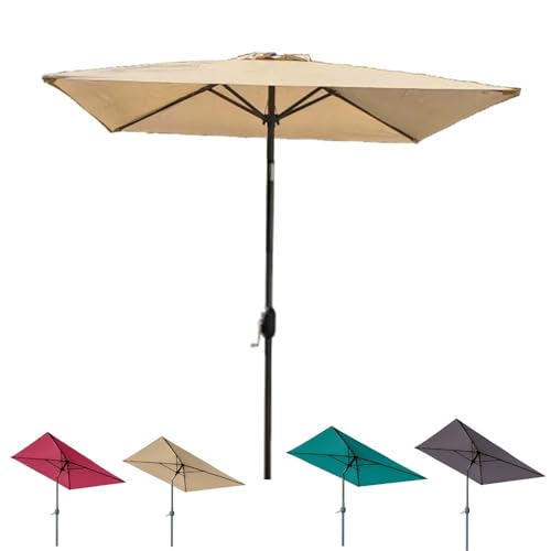 ZONSHJDKR Ersatzdach 6,5 Fuß quadratischer Terrassenschirm mit Kurbel-Neigungs-Markttischschirm, Kleiner tragbarer Strandschirm for Hofdeck-Pool-Hinterhof(Beige-Yellow) von ZONSHJDKR