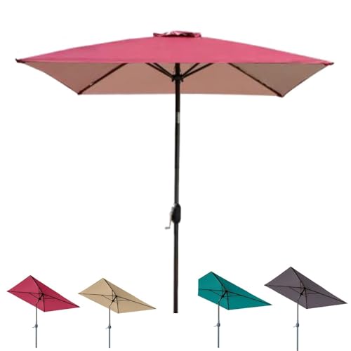 ZONSHJDKR Ersatzdach 6,5 Fuß quadratischer Terrassenschirm mit Kurbel-Neigungs-Markttischschirm, Kleiner tragbarer Strandschirm for Hofdeck-Pool-Hinterhof(Burgundy) von ZONSHJDKR