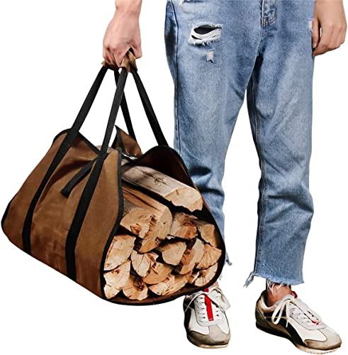 ZONSUSE Kaminholztasche,Kaminholzträger, brennholz tragetasche,Kaminholz,Holzkorb,Brennholztasche,Große Tragetasche zum Tragen von holz Segeltuch Langlebig Wasserdichtes Gewebe (Braun) von ZONSUSE
