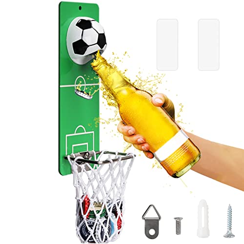 Magnet Flaschenöffner Wand Fußball,mit Auffangbehälter,Metall ieröffner Wand mit Behälter,Magnetischer Flaschenöffner,Einzigartige Geschenkideen Geschenke für Männer Weihnachten Geschenke von ZONSUSE