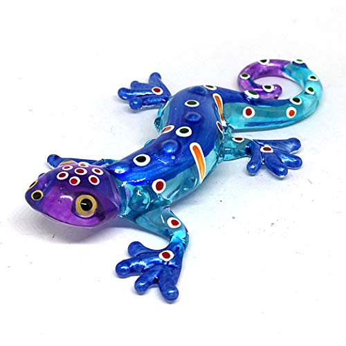 ZOOCRAFT Gecko-Figur aus Glas, blau, Miniatur, mundgeblasen, Lampwork, Tierstatue, Dekoration von ZOOCRAFT