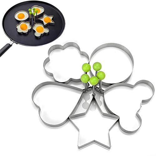 ZOOENIE 5 stücke Edelstahl Spiegelei Former Pfannkuchen Form Omelett Form Braten Ei Kochen Werkzeuge Küche Zubehör Gadget, Star, Bär, Herz, Runden, Blume von ZOOENIE