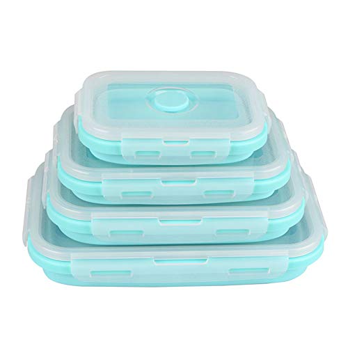 ZOOENIE Silikon Faltbare Frischhaltedosen 4 Stück, zusammenklappbar Frischhaltedosen Lunchbox/Bento, für Lebensmittel Aufbewahren, Einfrieren und Erwärmen, mikrowellen, spülmaschinen (Blau) von ZOOENIE
