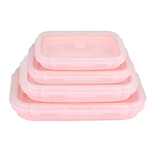 ZOOENIE Silikon Faltbare Frischhaltedosen 4 Stück, zusammenklappbar Frischhaltedosen Lunchbox/Bento, für Lebensmittel Aufbewahren, Einfrieren und Erwärmen, mikrowellen, spülmaschinen (Rosa) von ZOOENIE