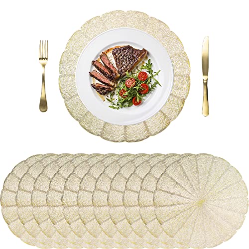 ZOOFOX 12 Stück Tischsets, goldgepresstes Vinyl-Tischsets mit ausgehöhltem Design, rutschfeste, hitzebeständige runde Matten für Esstisch, Küche, Dekoration, Party, Hochzeit, Tafelaufsatz, 38.1 cm von ZOOFOX