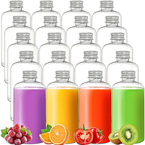 ZOOFOX 20 Stück Kunststoff-Saftflaschen, 350 ml, transparent, mit Kappen, wiederverwendbare Trinkflaschen für Smoothie, Saft, Milch und andere Getränke von ZOOFOX