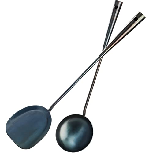 ZOOFOX Handgefertigter Pfannenwender und Schöpflöffel, traditionelles chinesisches Wok-Werkzeug-Set, lange Wok-Utensilien (40 cm Spatel, 44 cm Schöpflöffel) von ZOOFOX