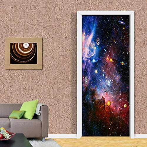 ZOOINB 3D Türtapeten Fototapete Selbstklebend Tür Wandaufkleber 77X200Cm Universum Weltraum Planet Landschaft Wandbild Tür Poster Wasserdicht Türbild Für Wohnzimmer Kinderzimmer Badezimmer Dekoration von ZOOINB