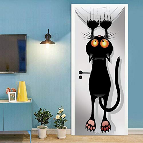 ZOOINB Türaufkleber Türtapete Türbilder Türposter Selbstklebend 3D Cartoon Schwarze Katze Tapete 77X200Cm PVC Wasserdicht Wandbilder Für Schlafzimmer Haus Bad Wohnzimmer Büro Dekoration von ZOOINB