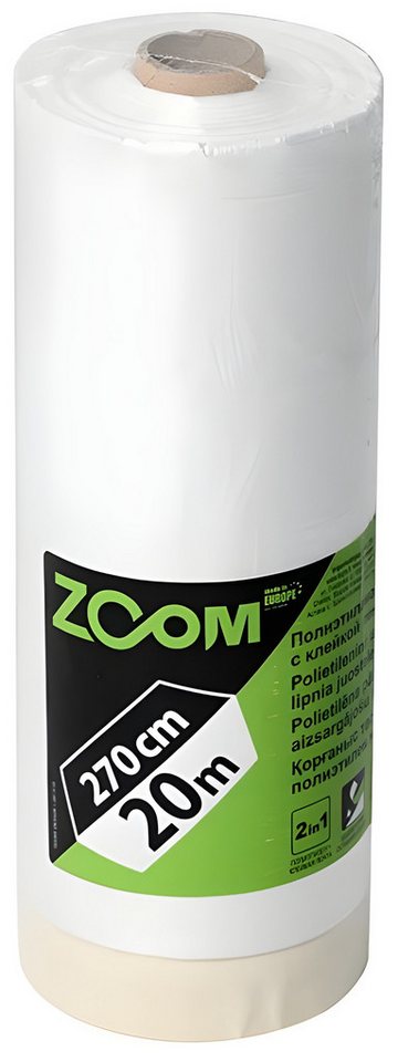 ZOOM Abdeckfolie, (Abdeckfolie mit Klebeband 1 Rolle Maler selbstklebend Folie 20m - unterschiedliche Größen Malerband Abklebeband Abklebefolie Klebefolie transparent (270cm) von ZOOM