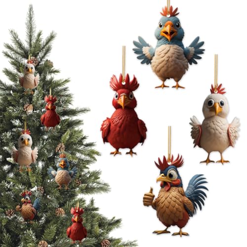 ZOOMPIL Cartoon Acryl Huhn Tropfen Ornamente, Hahn Hängende Xmas Decor, für Weihnachtsbaumdekoration Hängeornament, 4 Stück von ZOOMPIL