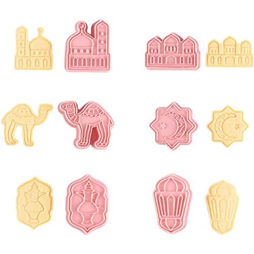 ZOOMPIL Eid Mubarak Ausstechformen,3D Eid Mubarak Cookie Cutter Set 6 Stück,Moschee, Laterne, Kamel, Stern, Mond, Islamischer Stern, für Küchengeschirr von ZOOMPIL