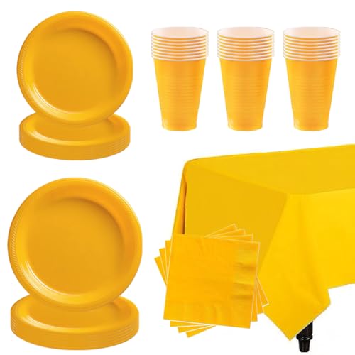 ZOOMPIL Hellgelb Geburtstag Party Geschirr, 81Stück Gelb Partygeschirr Set, mit Teller Becher Servietten Tischdecke, für Feste und Feiern wie Geburtstag Deko (20 Gäste) von ZOOMPIL