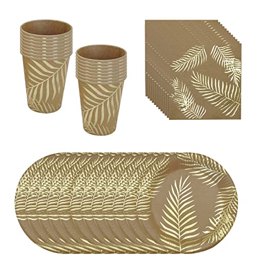 ZOOMPIL Partyzubehör Pappteller Set, Palmblatt Geschirr Pappteller, Kraftpapier Palmblatt Pappbecher Servietten Geschirrset für Dschungelparty, Tierparty, Babyparty Dekoration 16 Gäste von ZOOMPIL