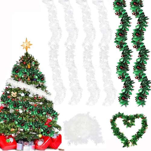 ZOOMPIL Weihnachten Lametta Girlande, 6pcs x 2m Lametta Glänzend Girlande, Weihnachtsbaum Ornamente, Weihnachtsbaum Hängende Dekorationen für Weihnachten Ferien Indoor und Outdoor Dekorationen von ZOOMPIL