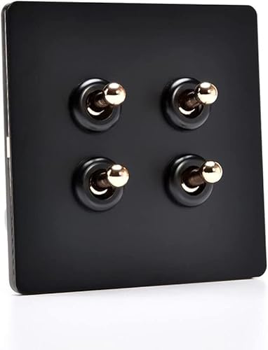 Flachbildschirm-Kippschalter, Stahlschalterfeld Schwarz 1-4-Gang 2-Wege Einzel-Doppelsteuerung Lampe Home 86 Typ Antik Messingschalter Edelstahl(4 Gang) von ZOOPH