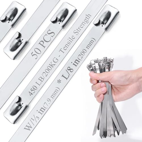Edelstahl Kabelbinder 50 Stück, 200mm x 7,9mm (V2A), Extra Stark mit 200kg Zugfestigkeit, Metall-Kabelbinder für Auspuff, Industrie & schwere Lasten Edelstahl Kabelbinder 50 Stück, 200mm x 7,9mm (V2A), Extra Stark mit 200kg Zugfestigkeit, Metall-Kabelbinder für Auspuff, Industrie & schwere Lasten von ZOOSUNX