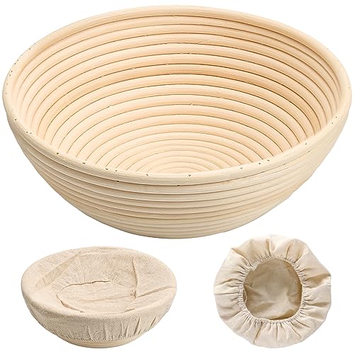 ZOOTSING Gärkörbchen Rund, ø 25 cm, Gärkorb Rundes mit 2 Leineneinlage, Natürlichem Rattan Proofing Basket, Rattan Gärkorb Set für 1KG Teig.Ideal zum Brote Backen & Lagern von ZOOTSING