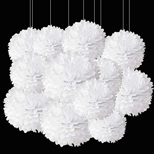 ZooYoo 12 Stück Papier-Pompons weiße für Party deko weiss,Decken,Wandbehang,Seidenblumen,1 Farbe von 30,5 cm, 25,4 cm von ZOOYOO