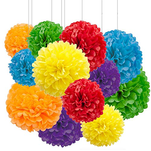 ZooYoo 12 Stück papier-pompons bunt für irisierend Party deko,Decken,Wandbehang,Seidenblumen,6 Farbe von 30,5 cm, 25,4 cm von ZOOYOO