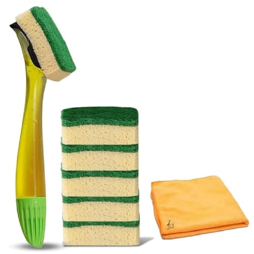 Dishmatic Bonus Pack – 1 befüllbare Spülbürste mit und 6 austauschbaren Schwammkopf-Nachfüllpackungen mit Zopper-Mikrofasertuch, DRS_001 von ZOPPER