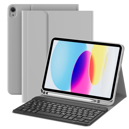 ZOPSGYU Hülle mit Tastatur für iPad 11 Generation A16/10 Generation (11/10.9 Zoll 2025/2022), QWERTZ Layout Abnehmbare Kabellose Bluetooth Tastatur Hülle für iPad 10. Generation, Grau von ZOPSGYU