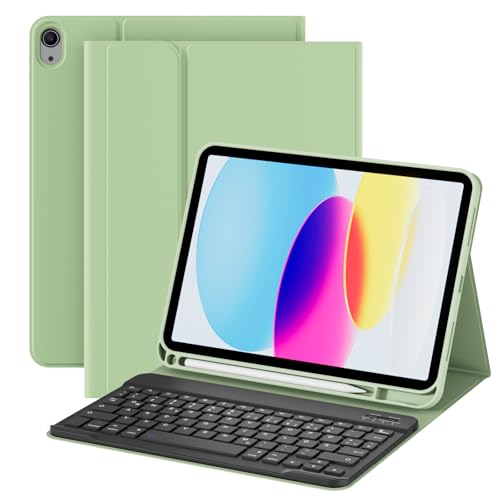 ZOPSGYU Hülle mit Tastatur für iPad 11 Generation A16/10 Generation (11/10.9 Zoll 2025/2022), QWERTZ Layout Abnehmbare Kabellose Bluetooth Tastatur Hülle für iPad 10. Generation, Matcha Grün von ZOPSGYU