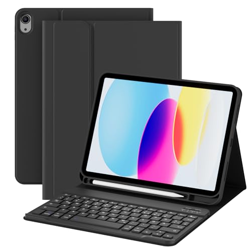 ZOPSGYU Hülle mit Tastatur für iPad 11 Generation A16/10 Generation (11/10.9 Zoll 2025/2022), QWERTZ Layout Abnehmbare Kabellose Bluetooth Tastatur Hülle für iPad 10. Generation, Schwarz von ZOPSGYU