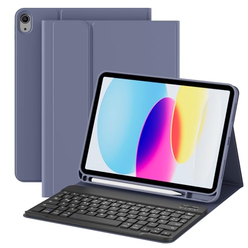ZOPSGYU Hülle mit Tastatur für iPad 11 Generation A16/10 Generation (11/10.9 Zoll 2025/2022), QWERTZ Layout Abnehmbare Kabellose Bluetooth Tastatur Hülle für iPad 10. Generation, Violett von ZOPSGYU