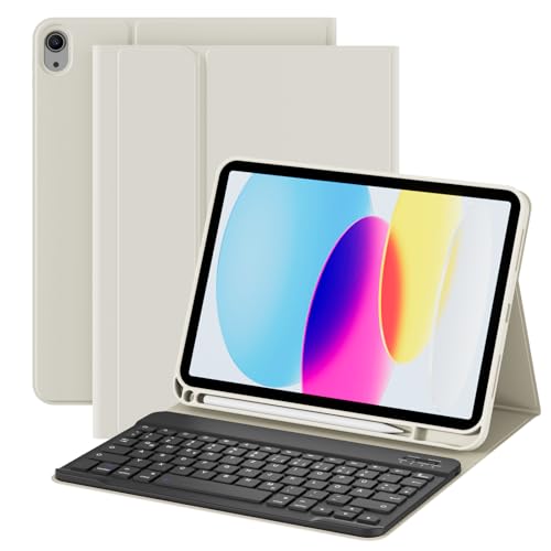 ZOPSGYU Hülle mit Tastatur für iPad 11 Generation A16/10 Generation (11/10.9 Zoll 2025/2022), QWERTZ Layout Abnehmbare Kabellose Bluetooth Tastatur Hülle für iPad 10. Generation, Weiß von ZOPSGYU