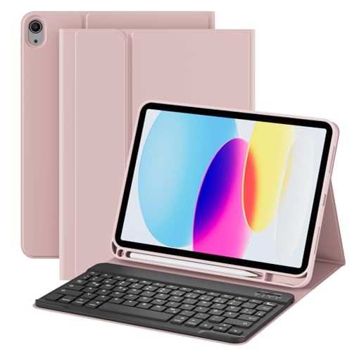 ZOPSGYU Hülle mit Tastatur für iPad 11 Generation A16/10 Generation (11/10.9 Zoll 2025/2022), QWERTZ Layout Abnehmbare Kabellose Bluetooth Tastatur Hülle für iPad 10. Generation, Rosa von ZOPSGYU