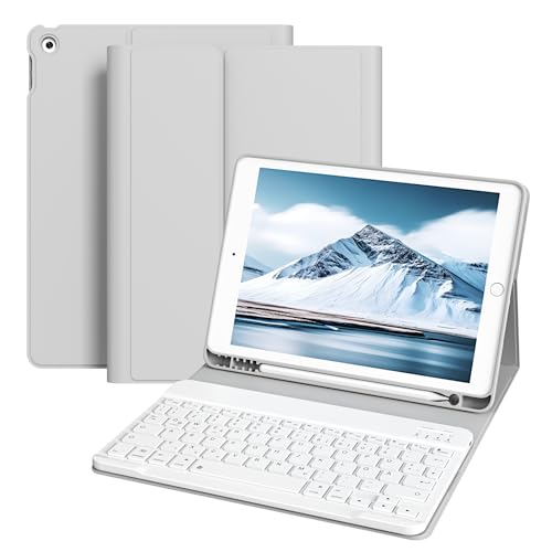 ZOPSGYU Hülle mit Tastatur für iPad 9./ 8./ 7.Generation (2021/2020/ 2019) 10,2 Zoll, Abnehmbare Kabellose Bluetooth Tastatur Schutzhülle, QWERTZ Deutsches Layout, Grau von ZOPSGYU
