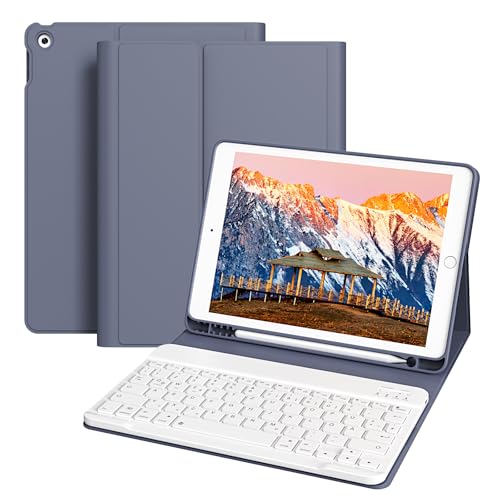 ZOPSGYU Hülle mit Tastatur für iPad 9./ 8./ 7.Generation (2021/2020/ 2019) 10,2 Zoll, Abnehmbare Kabellose Bluetooth Tastatur Schutzhülle, QWERTZ Deutsches Layout, Violett von ZOPSGYU