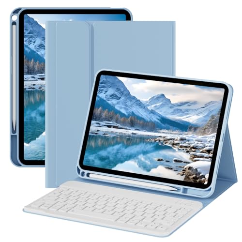 ZOPSGYU Hülle mit Tastatur für iPad A16 11 Generation 2025/10 Generation 2022(11/10.9 Zoll), Bluetooth QWERTZ Keyboard Schutzhülle mit Pencil Halter, Auto Schlafen/Wecken, Hellblau von ZOPSGYU