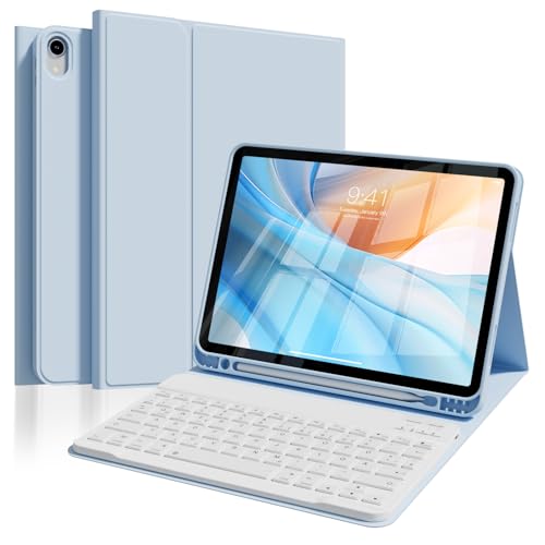 ZOPSGYU Tastatur Hülle für iPad Air 11 Zoll M3/M2 (2025/2024), iPad Air 5 4 (2022/2020) 10,9 Zoll mit Stifthalter, Magnetische Bluetooth-Tastatur, QWERTZ-Layout, Auto Schlafen/Wecken, Hellblau von ZOPSGYU