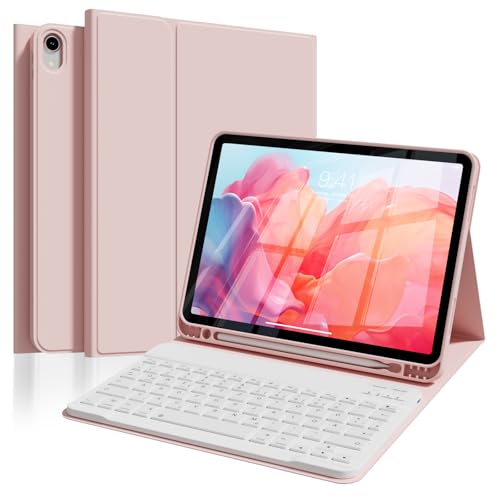 ZOPSGYU Tastatur Hülle für iPad Air 11 (M3 2025 / M2 2024), iPad Air 5 4 (2022/2020) 10,9 Zoll mit Stifthalter, Magnetische Bluetooth-Tastatur, QWERTZ-Layout, Auto Schlafen/Wecken, Rosa von ZOPSGYU