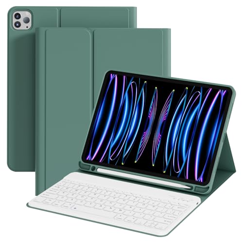 ZOPSGYU Tastaturhülle für iPad Pro 27,9 cm (11 Zoll) 4. / 3. / 2. Generation (2022,2021,2020) mit Stifthalter, abnehmbarer Bluetooth-Tastatur, tragbar, TPU-Hülle für iPad Pro 11 Zoll, Dunkelgrün von ZOPSGYU