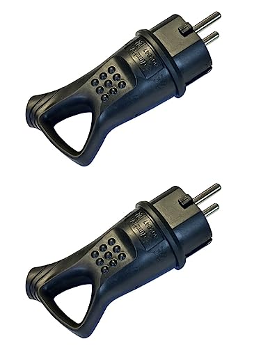 2 Stück, Schuko-Stecker aus Gummi, Schutzkontakt aus Gummi, wasserdicht IP44, 16 A, 250 V, max. 3500 W (2 Stück Stecker IP44) von ZOREI