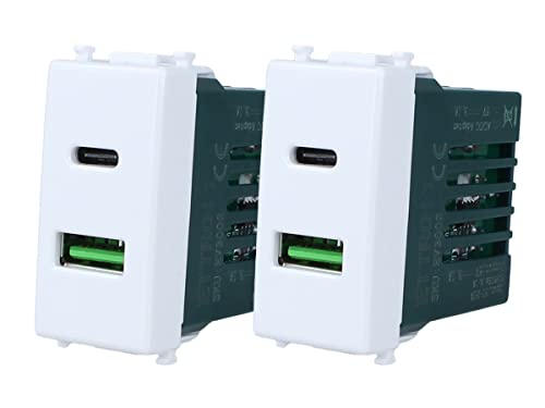 2 Stück Steckdose 2 Ausgänge USB Typ A + USB Typ C, Wandmontage, 3,1 A, Schnellladung, kompatibel mit Vimar Plana, nimmt 1 Modul 2 Stück Steckdose 2 Ausgänge USB Typ A + USB Typ C, Wandmontage, 3,1 A, Schnellladung, kompatibel mit Vimar Plana, nimmt 1 Modul von ZOREI