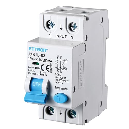 ZOREI Leistungsschalter 300 mA, 1P+N 6 KA 220 V, benötigt 2 DIN-Module, RCBO 1P+N 300 mA C16 16 A von ZOREI