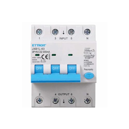 ZOREI Leitungsschutzschalter, dreiphasig, 300 mA, 3P+N 6KA 380 V, belegt 4 DIN-Module, RCBO 3P+N 300 mA C32 32 A von ZOREI
