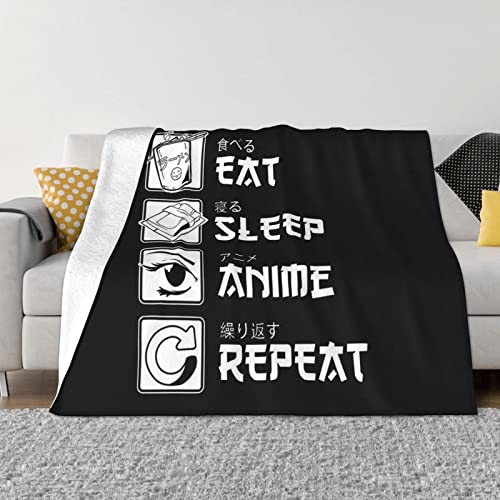 ZORIN Fleece-Überwurfdecke, 203,2 x 152,4 cm, Eat Sleep Anime Repeat Japanisches Wort Kinder Erwachsene Weiche Warm Flauschige Flanelldecken Bett Sofa Decke Tagesdecke für Schlafzimmer Reisen Camping von ZORIN