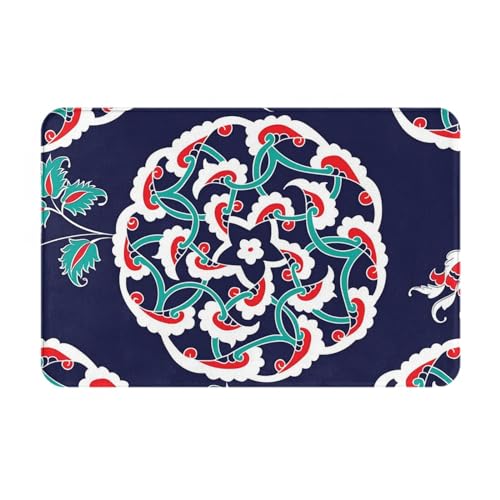 ZORIN Fußmatte mit türkischem Iznik-Fliesen-Blumenmuster, rutschfest, für Innen- und Außenbereich, Eingangsmatte, 40,6 x 61 cm, für Badezimmer, Schlafzimmer, Küche von ZORIN