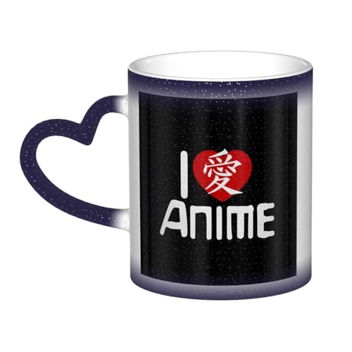 ZORIN Keramik-Kaffeetasse mit Sternenhimmel, heiße Hitze, Farbwechsel, "I Love Anime", hitzeempfindliche Tassen, Trinkbecher, magisch, Urlaub, Geburtstagsgeschenk, für Männer und Frauen (blau) von ZORIN